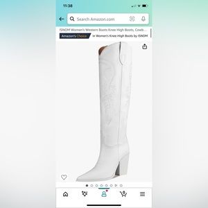Amazon ISNOM White Knee High cowboy boots